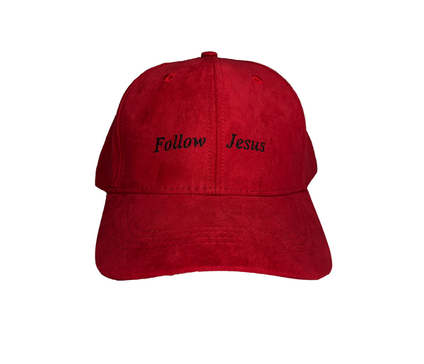 Red Suede "Follow Jesus" Dad hats.